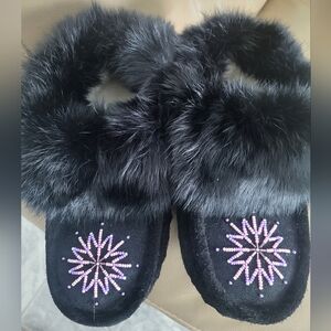 Homemade Elegant Black Fur Women's Moccasin Size 6 Quality Item!